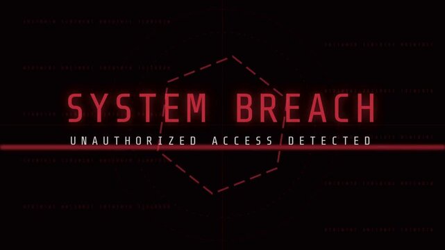 System breach alert with unauthorized access detected digital security concept for cybercrime and data protection futuristic red neon interface