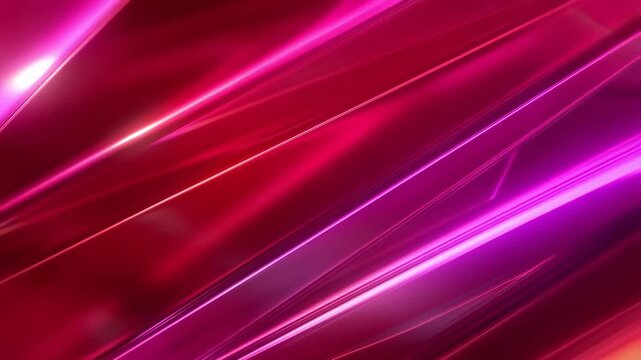 Slow motion panning shot of glossy pink and magenta light streaks and metallic ribbons sweeping diagonally across abstract gradient studio backdrop