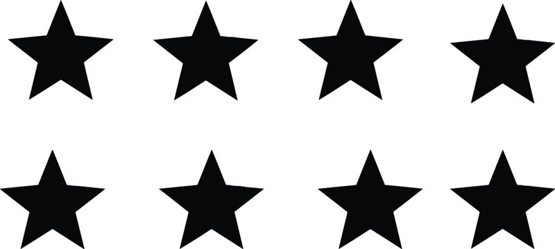Star silhouette set with five point shapes, decorative symbol icons isolated on white background vector illustration