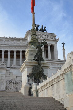 Rome, Italy 09.02.2020: Monument of Vittorio Emmanuel on Venice Square in Rome Italy, blue sky