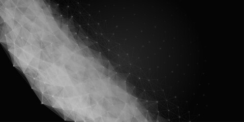 Monochrome abstract white glowing geometric plexus network background, futuristic digital 3d polygonal mesh graphic resource for modern technology innovation, cyber web design, and digital layouts © Fannaan