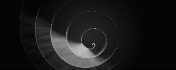 Abstract dark monochrome spiral geometric network connection background. This futuristic digital dot matrix structure creates a sophisticated tech-focused backdrop for modern cyber layouts. © Fannaan