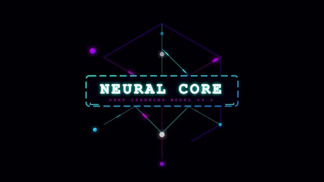 Neural Core logo with abstract geometric network futuristic technology concept for digital branding and AI innovation glowing neon lines on dark background