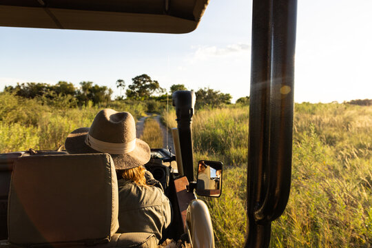Family experiencing a mobile safari in the Okavango Delta, Botswana, Africa