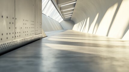 Obraz premium Modern minimalist architecture corridor with sunlight casting shadows