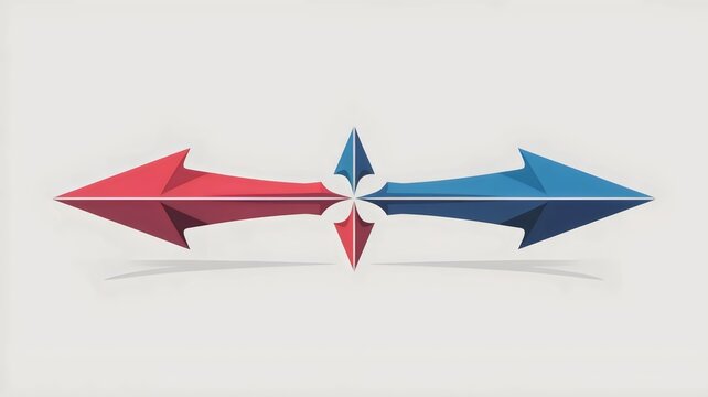 Opposing red and blue arrows on white &ndash; Ideal for divergent thinking, competition, or directional choice branding.