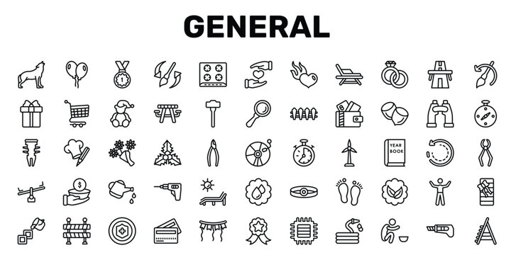 general outline icon set featuring chef hat with a pencil, mistletoe leaves, watering can with water drops, stepladder icons.