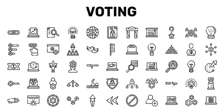 voting outline icon set featuring circular clock, behavior, administrator, online voting icons.