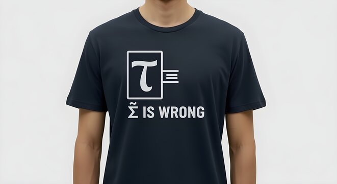 A math nerd's t-shirt with the tau symbol &tau; and &pi; is wrong' written on it.