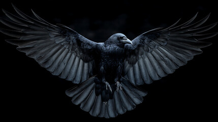 Naklejka premium Black crow with spread wings