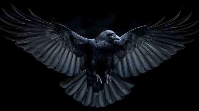 Black crow with spread wings