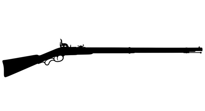 A revolutionary war-era musket silhouette, isolated on white.