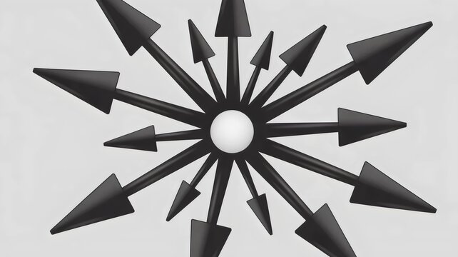 Symmetric divergent arrows on white &ndash; Ideal for pathfinding, strategic options, or signal broadcasting.