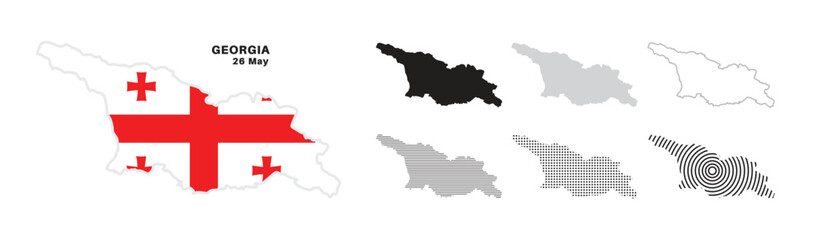 Obraz premium Set of isolated georgia maps. georgia flag overlaid with flag proportions. Maps and traveling around the world