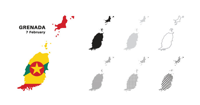 Set of isolated grenada maps. grenada flag overlaid with flag proportions. Maps and traveling around the world