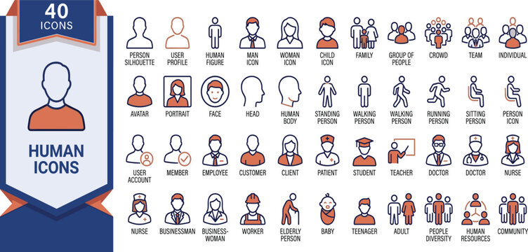 A collection of various people icons and illustrations are displayed on a white background.