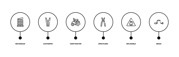 carpentry diy tools outline icon set featuring rectangles, clothespin, inflamable, brace icons. © VectorStockDesign
