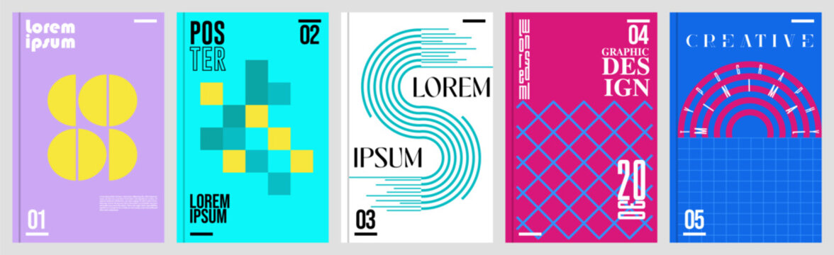 A vibrant collection of modern abstract poster designs featuring bold colors, geometric patterns, and creative layouts&mdash;perfect for events, magazines, branding, advertisements, and promotional material