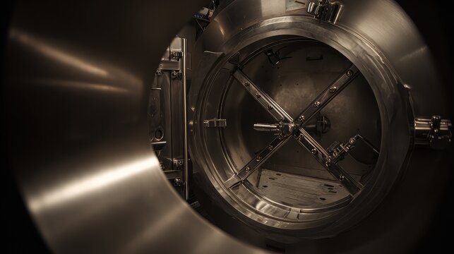 Stainless steel brewery fermenter tank interior detail