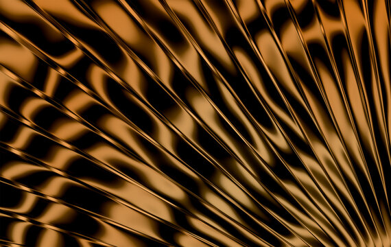 Abstract Bronze Metallic Waves Radiating from Central Point on Black Background