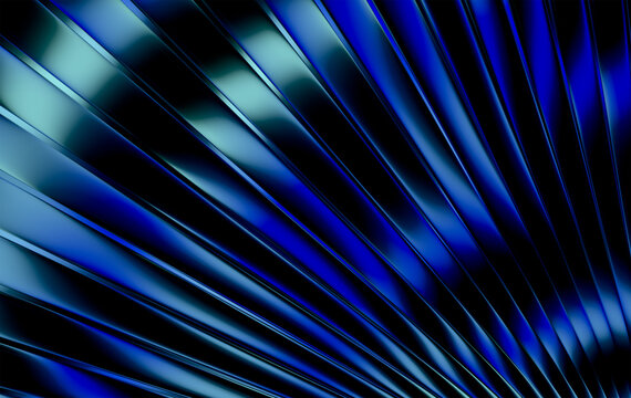 Abstract Blue Metallic Fan-Like Shapes Radiating in Glossy Gradient Composition