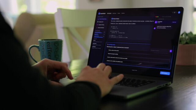 Older male university student receives alert warning notification for violating academic integrity policies by using AI chatbot for assignment concept