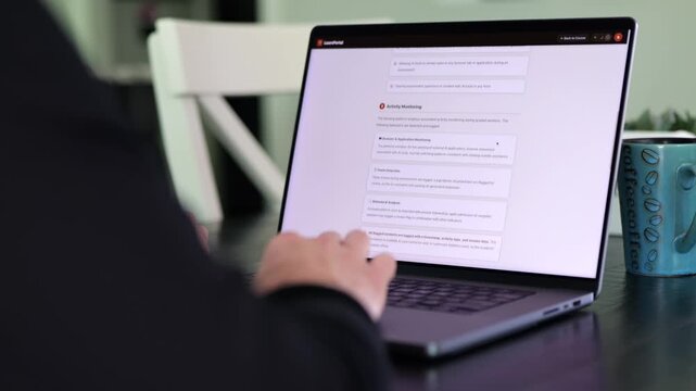 Older male university student receives alert warning notification for violating academic integrity policies by using AI chatbot for assignment concept