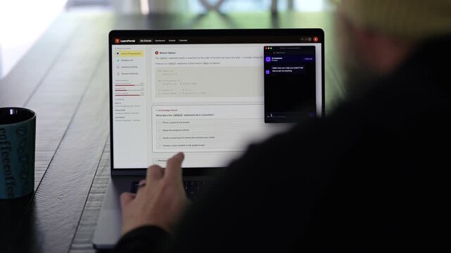 Older male university student receives alert warning notification for violating academic integrity policies by using AI chatbot for assignment concept