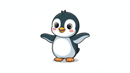 Fototapeta premium A cute cartoon penguin standing with outstretched wings and smiling