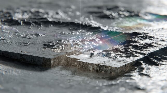 Digital landscape creating a futuristic computer architecture city