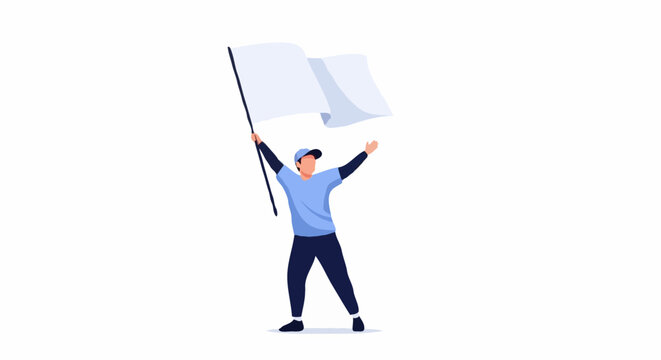 A person holding up a white flag, symbolizing surrender or peace