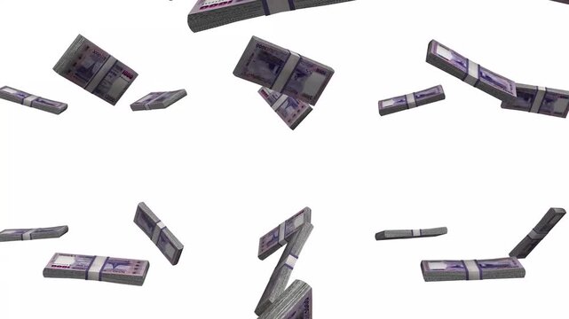 Bangladesh Money, 1000 Bangladeshi Taka Falling, BDT Currency Stacks, White Background, 4K
