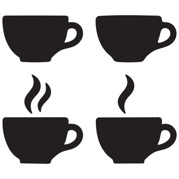 coffee cup silhouettes with steam on white background high quality professional detailed modern elegant stylish clean