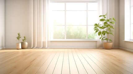 Fototapeta premium Bright minimalist Scandinavian living room with natural light and indoor plants
