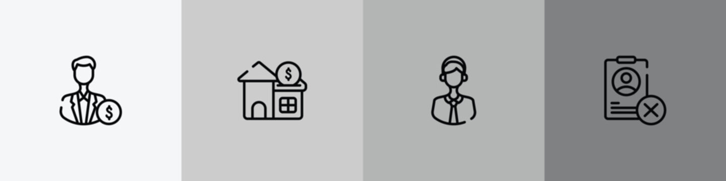 jobless outline icon set featuring investors, reit, telemarketer, uneducated icons.