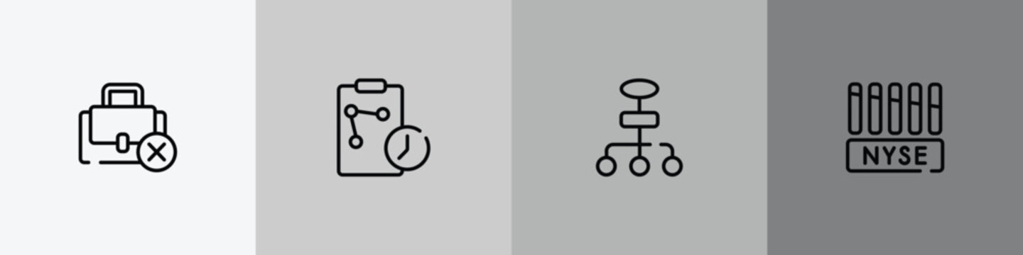 investing outline icon set featuring unemployed, real time strategy, flow chart, nyse icons.