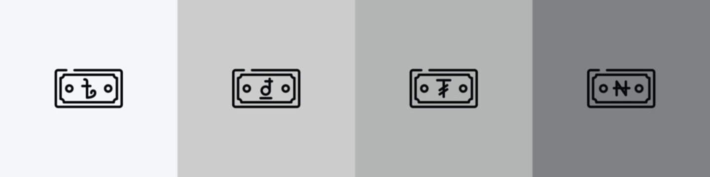 strategy outline icon set featuring smartphones, mailman, criminal, confusion icons.