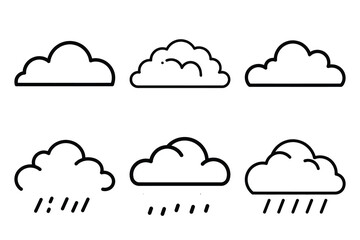 Fototapeta premium Hand drawn freezing rain weather outline icon set. Minimal Line art weather icons.