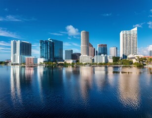Obraz premium a stunning view of the tampa florida skyline with modern skyscrapers reflecting in the water below tampa florida