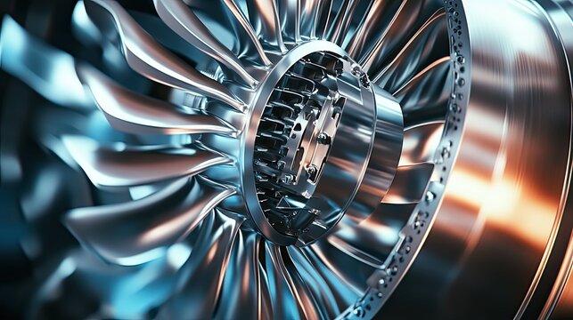 Turbofan jet engine compressor blades rotating in motion