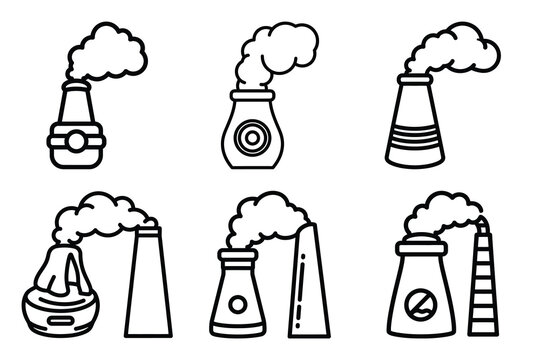 Hand drawn  pollution weather outline icon set. Minimal Line art weather icons.