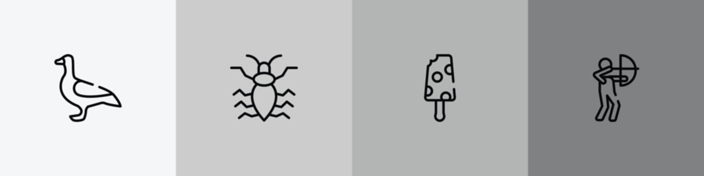 hunting outline icon set featuring goose, antlion, , hunter icons.