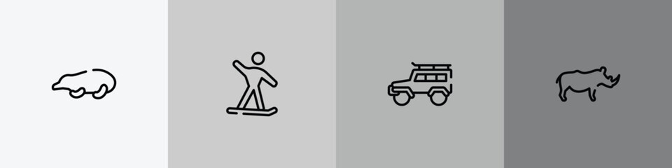 wildlife outline icon set featuring mole, snowboard, , rhino icons. © VectorStockDesign