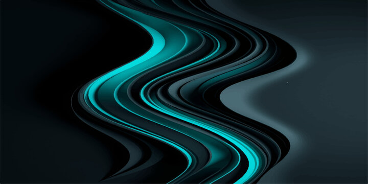 Abstract black and blue wave road concept background with flowing curves, winding highway pattern and modern vector design motion lines
