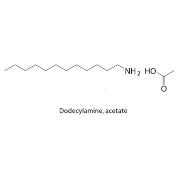 Dodecylamine skeletal structure. amine compound schematic illustration. Simple diagram, chemical formula.