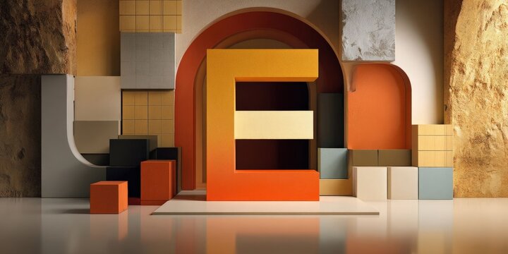 Abstract Geometric Letter E and Y2K Grid Design with Brutal Modern Shapes
