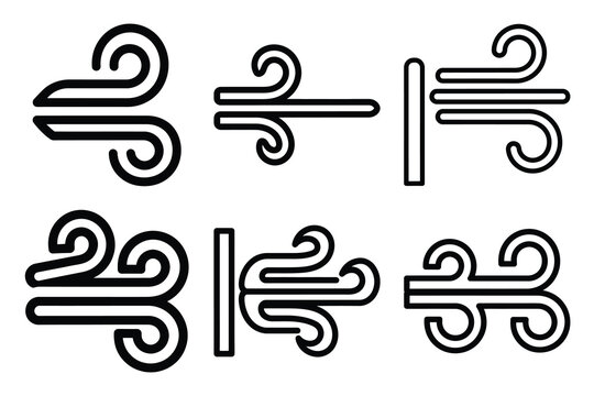 Hand drawn  wind meter weather outline icon set. Minimal Line art weather icons.