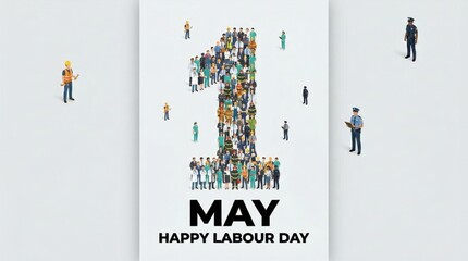 May 1 International Labour Day Graphic with Crowd Figures