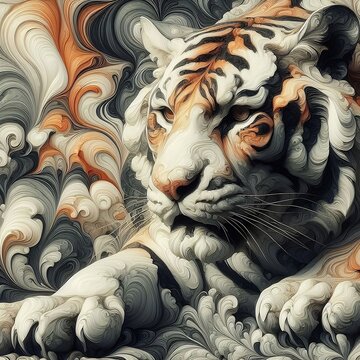 Tiger artistic marble effect illustration sculpture picture, created with generative ai