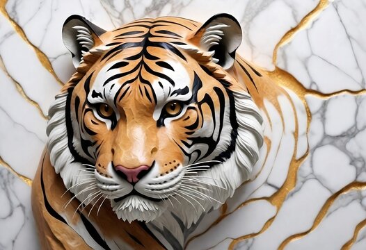 Tiger artistic marble effect illustration sculpture picture, created with generative ai